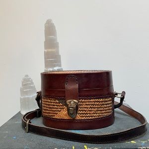 Vintage rattan / wicker and leather box purse